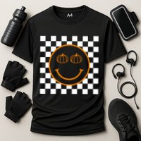 Pumpkin Smiley Retro Checkered Cooling Performance Crew T-Shirt