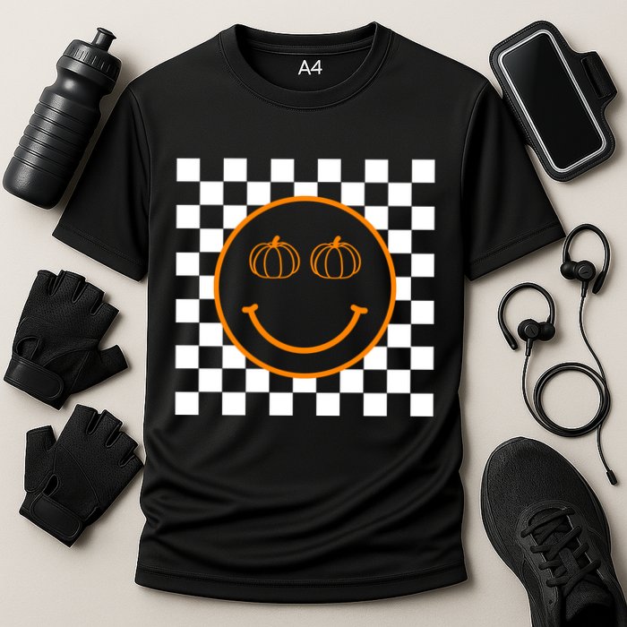 Pumpkin Smiley Retro Checkered Cooling Performance Crew T-Shirt