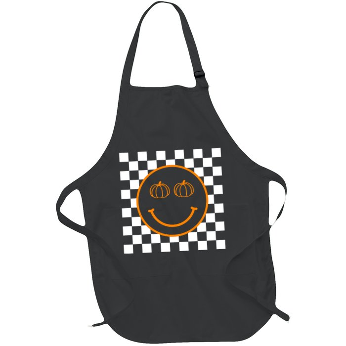 Pumpkin Smiley Retro Checkered Apron