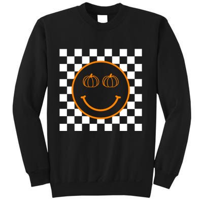 Pumpkin Smiley Retro Checkered Sweatshirt