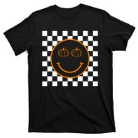 Pumpkin Smiley Retro Checkered T-Shirt