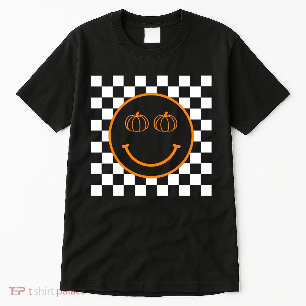 Pumpkin Smiley Retro Checkered Tall T-Shirt