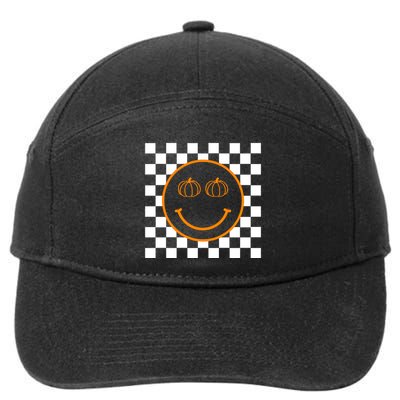 Pumpkin Smiley Retro Checkered 7-Panel Snapback Hat