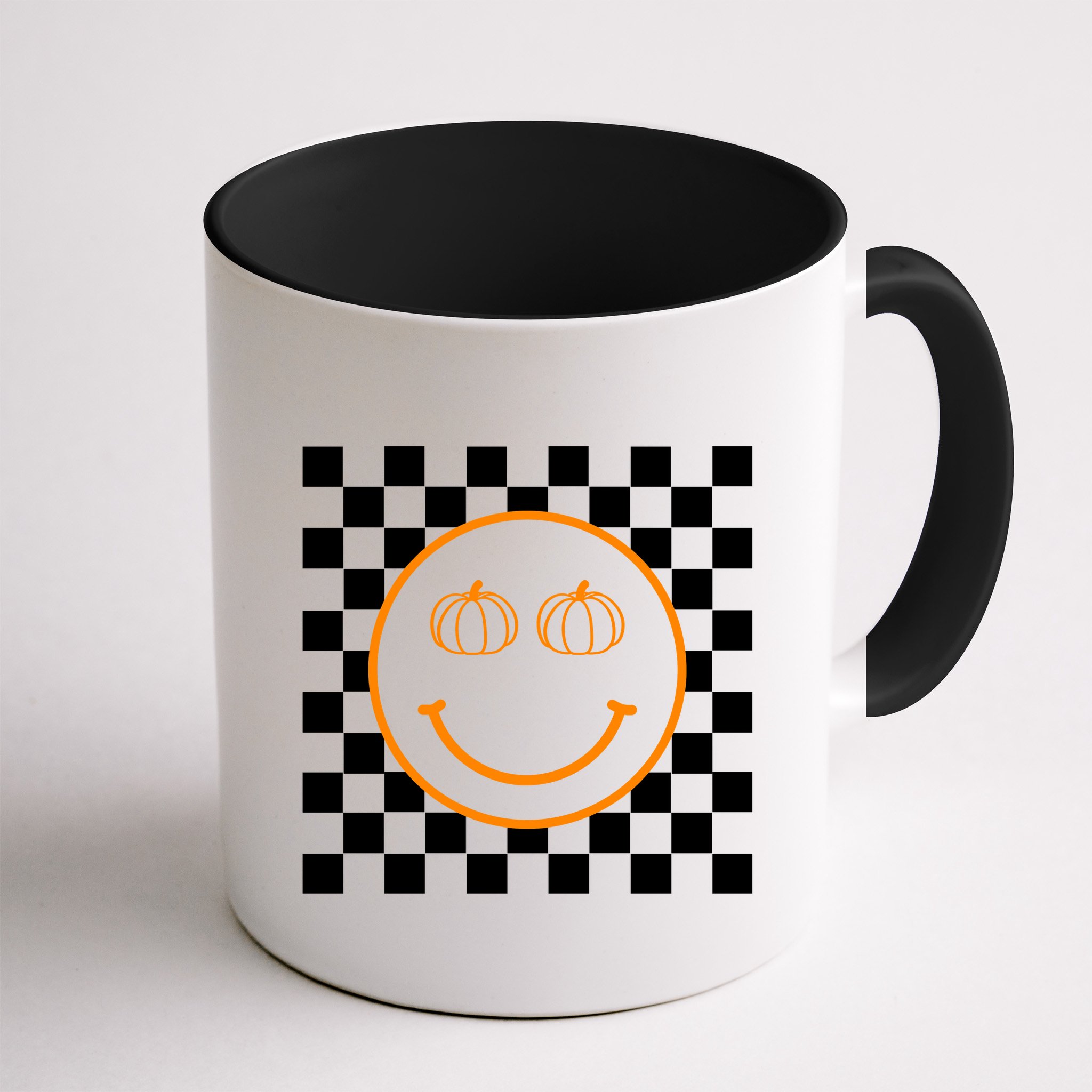 Pumpkin Smiley Retro Checkered Mug