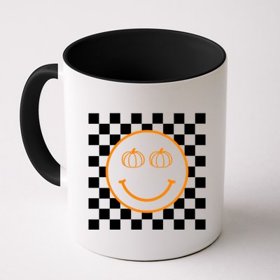 Pumpkin Smiley Retro Checkered Mug