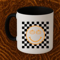 Pumpkin Smiley Retro Checkered Mug