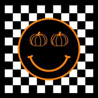 Pumpkin Smiley Retro Checkered Drawstring Bag