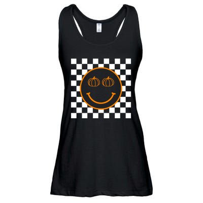 Pumpkin Smiley Retro Checkered Ladies Essential Flowy Tank
