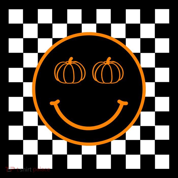 Pumpkin Smiley Retro Checkered Flatbill Hat