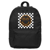 Pumpkin Smiley Retro Checkered 16 in Basic Backpack