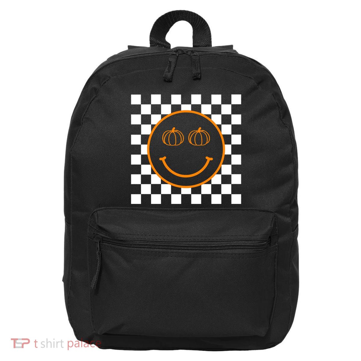 Pumpkin Smiley Retro Checkered 16 in Basic Backpack