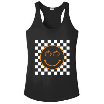 Pumpkin Smiley Retro Checkered Ladies PosiCharge Competitor Racerback Tank