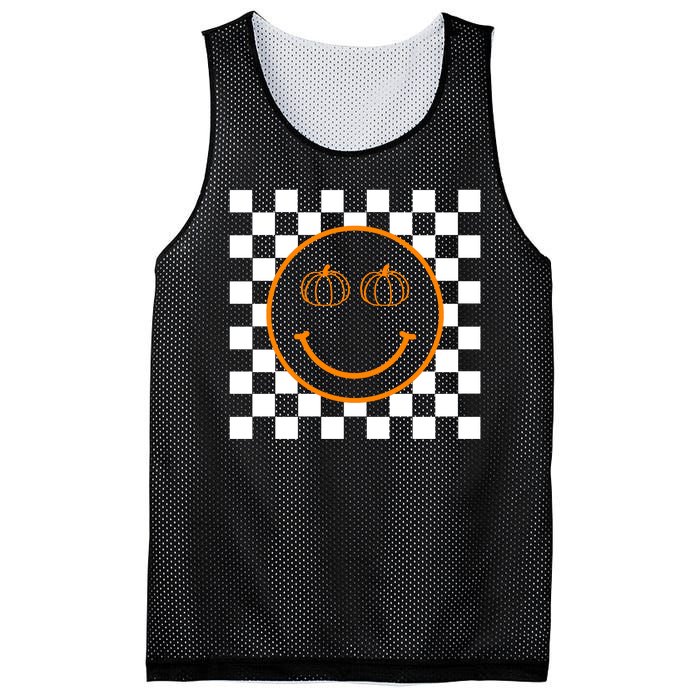 Pumpkin Smiley Retro Checkered Mesh Reversible Basketball Jersey Tank