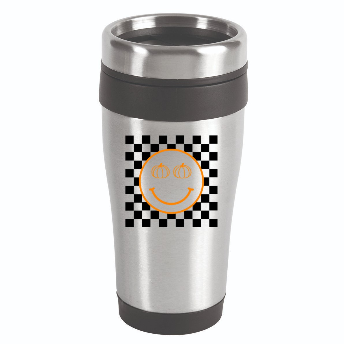 Pumpkin Smiley Retro Checkered 16oz Travel Tumbler