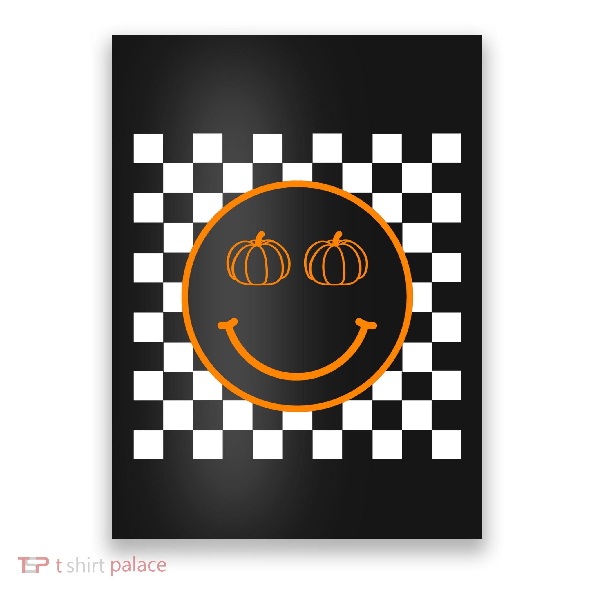 Pumpkin Smiley Retro Checkered Poster