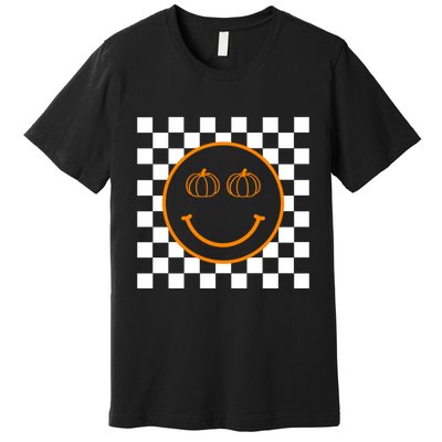 Pumpkin Smiley Retro Checkered Premium T-Shirt