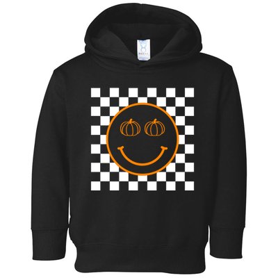 Pumpkin Smiley Retro Checkered Toddler Hoodie