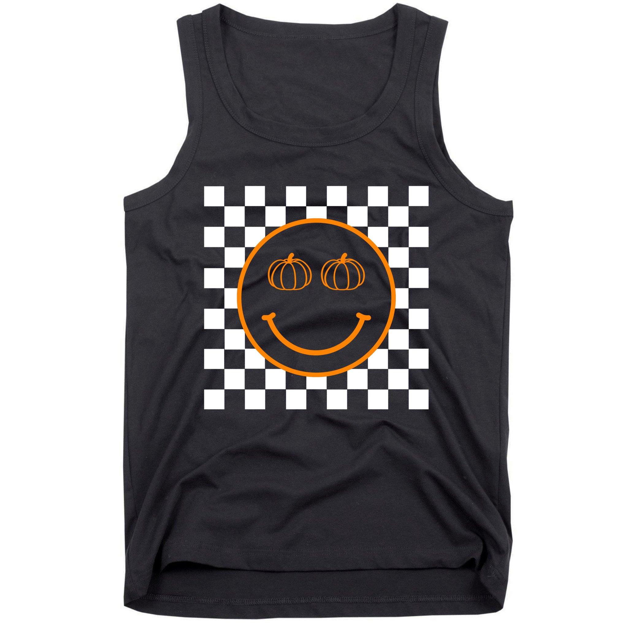 Pumpkin Smiley Retro Checkered Tank Top