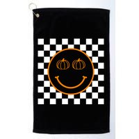 Pumpkin Smiley Retro Checkered Golf Towel