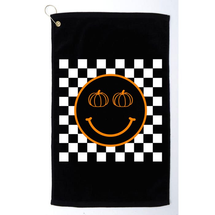 Pumpkin Smiley Retro Checkered Golf Towel