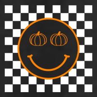 Pumpkin Smiley Retro Checkered Golf Towel
