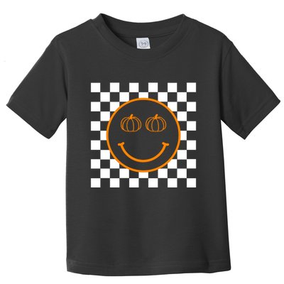 Pumpkin Smiley Retro Checkered Toddler T-Shirt