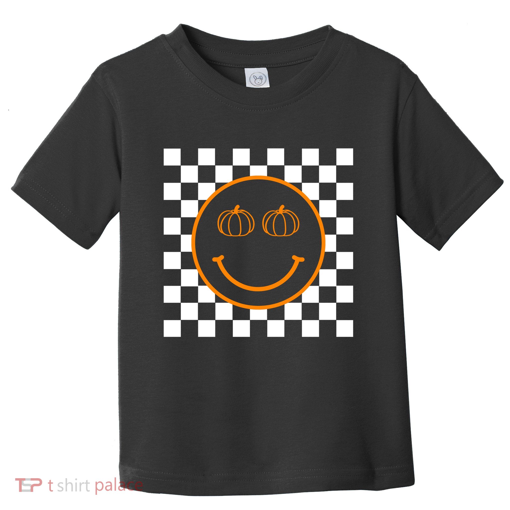 Pumpkin Smiley Retro Checkered Toddler T-Shirt