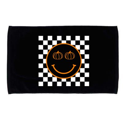Pumpkin Smiley Retro Checkered Microfiber Hand Towel