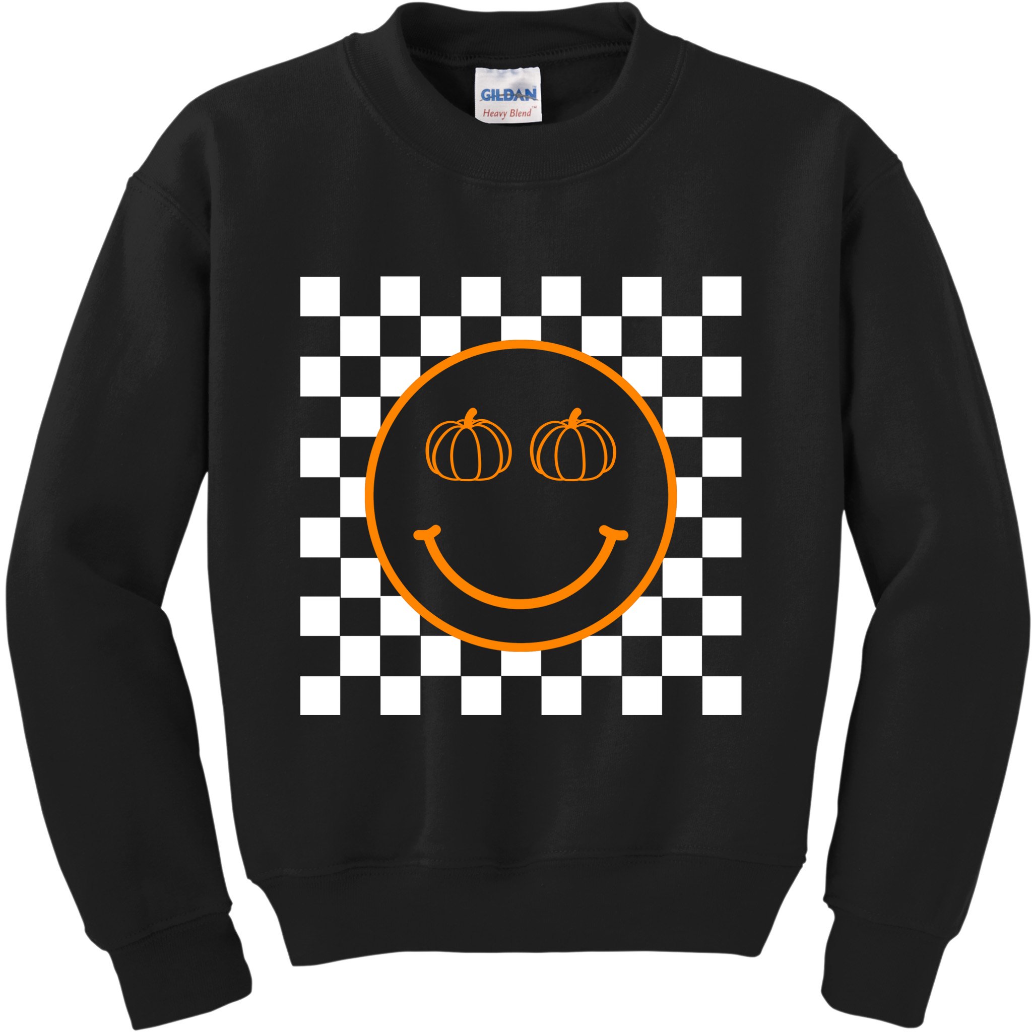 Pumpkin Smiley Retro Checkered Kids Sweatshirt