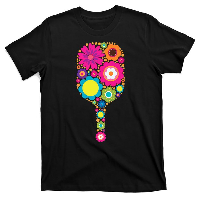 Pickleball Sports Racquet Racket Paddle Flowers Women Gi.rls T-Shirt