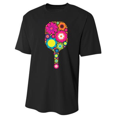 Pickleball Sports Racquet Racket Paddle Flowers Women Gi.rls Performance Sprint T-Shirt