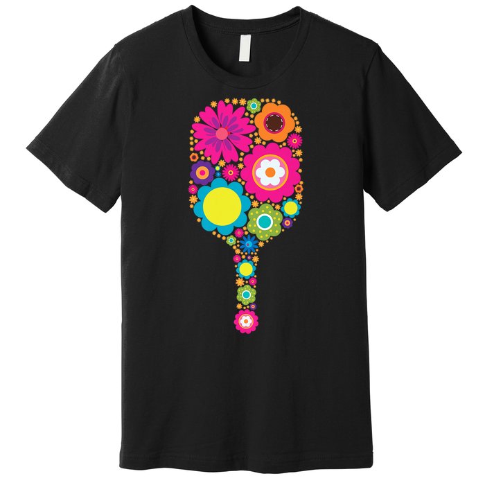 Pickleball Sports Racquet Racket Paddle Flowers Women Gi.rls Premium T-Shirt