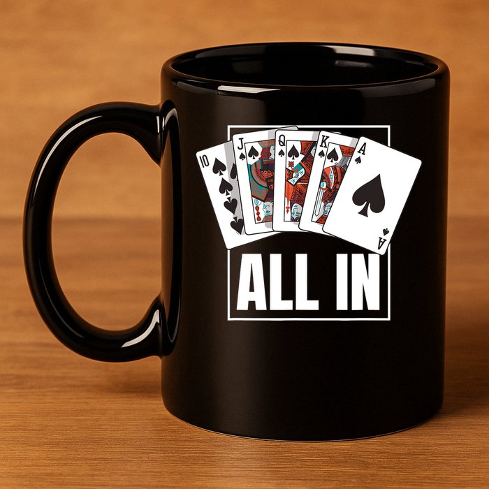 Poker Shirt Royal Flush All In Poker Player Texas Holdem 11oz C Handle Ceramic Mug