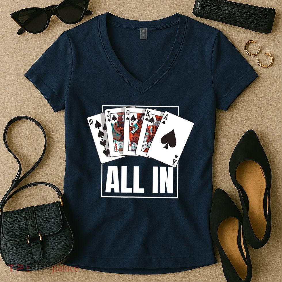 Poker Shirt Royal Flush All In Poker Player Texas Holdem Women's V-Neck T-Shirt