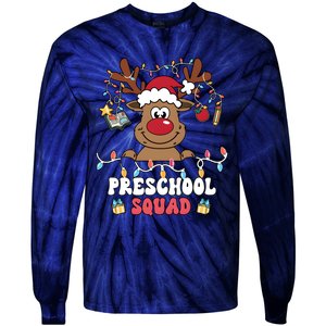 Preschool Squad Reindeer Christmas For Teacher & Students Tie-Dye Long Sleeve Shirt