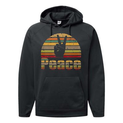 Peace Sign Retro Love 60s 70s Hippie Gift Performance Fleece Hoodie