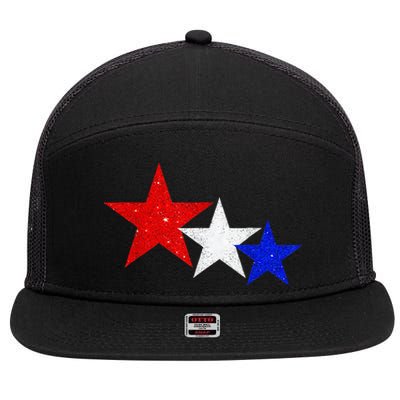 Patriotic Stars Red White Blue American 4th Of July 7 Panel Mesh Trucker Snapback Hat