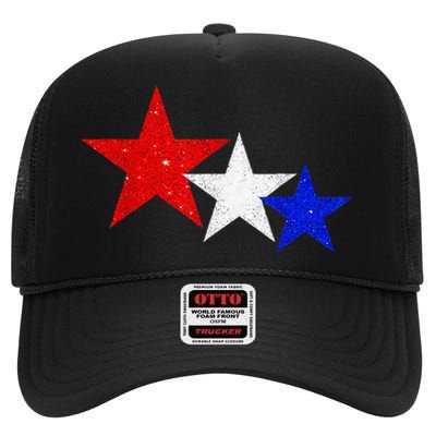 Patriotic Stars Red White Blue American 4th Of July High Crown Mesh Back Trucker Hat