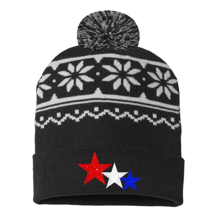 Patriotic Stars Red White Blue American 4th Of July USA-Made Snowflake Beanie