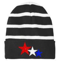 Patriotic Stars Red White Blue American 4th Of July Striped Beanie with Solid Band