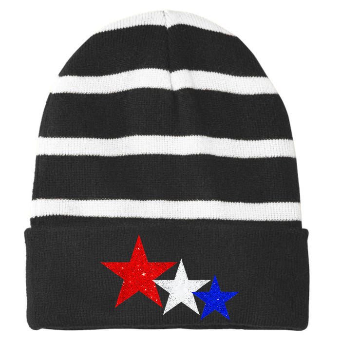 Patriotic Stars Red White Blue American 4th Of July Striped Beanie with Solid Band