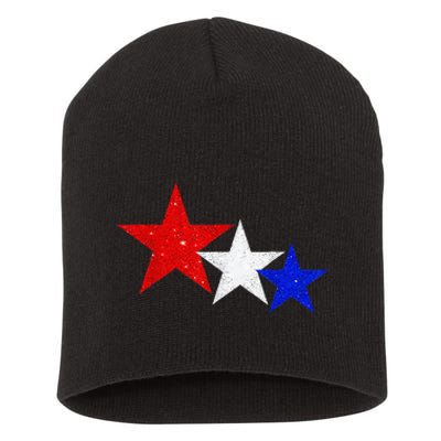 Patriotic Stars Red White Blue American 4th Of July Short Acrylic Beanie