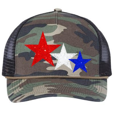 Patriotic Stars Red White Blue American 4th Of July Retro Rope Trucker Hat Cap