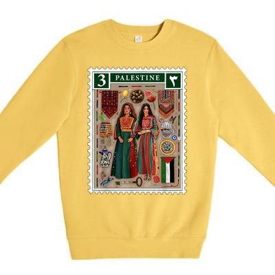 Palestine Stamp Retro Palestine Women Palestinian Flag Gaza Premium Crewneck Sweatshirt