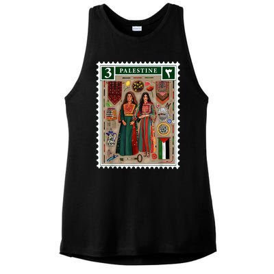 Palestine Stamp Retro Palestine Women Palestinian Flag Gaza Ladies PosiCharge Tri-Blend Wicking Tank