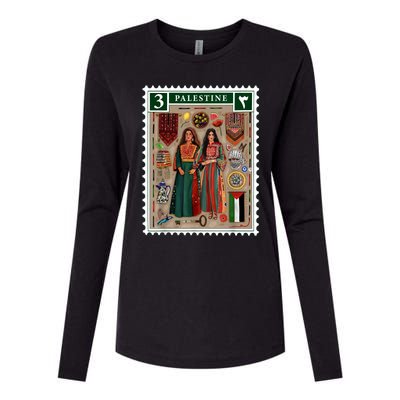 Palestine Stamp Retro Palestine Women Palestinian Flag Gaza Womens Cotton Relaxed Long Sleeve T-Shirt