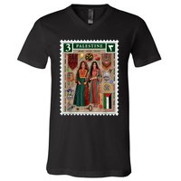 Palestine Stamp Retro Palestine Women Palestinian Flag Gaza V-Neck T-Shirt