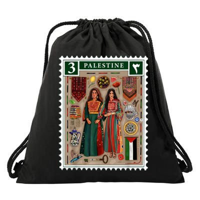 Palestine Stamp Retro Palestine Women Palestinian Flag Gaza Drawstring Bag