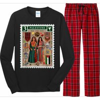 Palestine Stamp Retro Palestine Women Palestinian Flag Gaza Long Sleeve Pajama Set