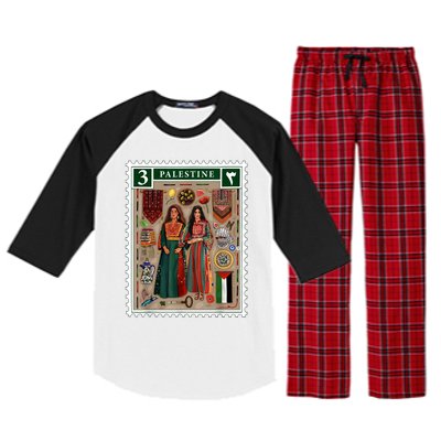 Palestine Stamp Retro Palestine Women Palestinian Flag Gaza Raglan Sleeve Pajama Set